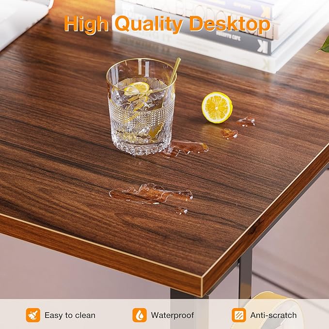 ODK Computer Desk, 40 Inch Small Study Desk, Office Desk with Storage, Work Table with Headphone Hook for Small Space Home Office, Deep Brown - LeafyLoom