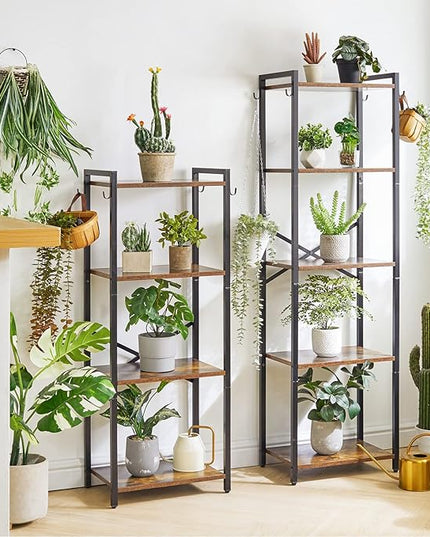 YMYNY Bookcase, 4-Tier Narrow Ladder Bookshelf, Freestanding Shelving Unit, Multifunctional Storage Rack, for Home Office Living Room Bedroom Kitchen, Plant Stand, Rustic Brown, 44*16.9*11.4"UHBC004H - LeafyLoom