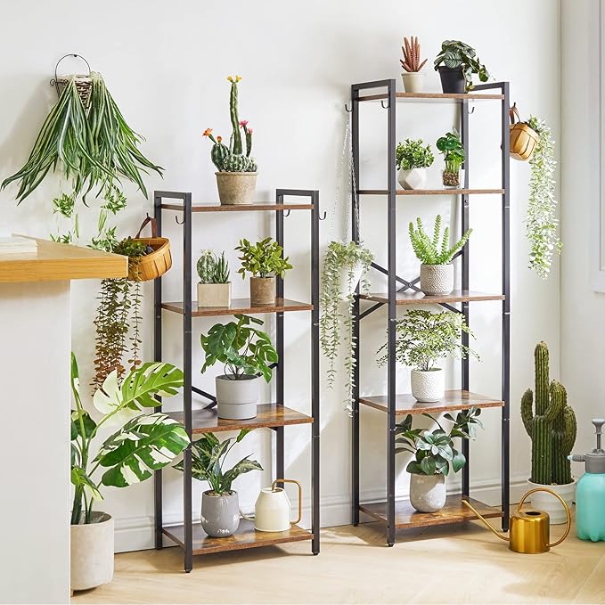 YMYNY Bookshelf, 5-Tier Ladder Shelf Organizer, Narrow Shelving Unit, Corner Storage Racks, Large Capacity Bookcase, for Home Office Living Room Balcony Bathroom, 57.7" H, Metal Frame,UHBC005H - LeafyLoom