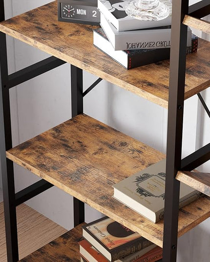 IRONCK Bookcases and Bookshelves Triple Wide 5 Tiers Industrial Bookshelf, Large Etagere Bookshelf Open Record Player Shelves with Metal Frame for Living Room Home Office - LeafyLoom