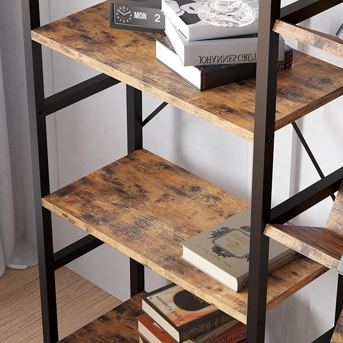 IRONCK Bookcases and Bookshelves Triple Wide 5 Tiers Industrial Bookshelf, Large Etagere Bookshelf Open Record Player Shelves with Metal Frame for Living Room Home Office - LeafyLoom