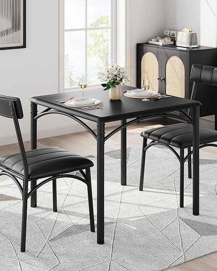 IDEALHOUSE Kitchen Table and Chairs for 2, Dining Table Set for 2 with Upholstered Chairs, 3 Piece Square Kitchen Table Set, Dining Room Table Set for Small Space, Apartment, Rustic Black - LeafyLoom