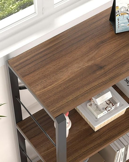 FOLUBAN Small Bookshelf, 3 Tier Rustic Book Shelf with Storage, Industrial Low Short Bookcases for Office, Bedroom and Living Room, Rustic Walnut - LeafyLoom