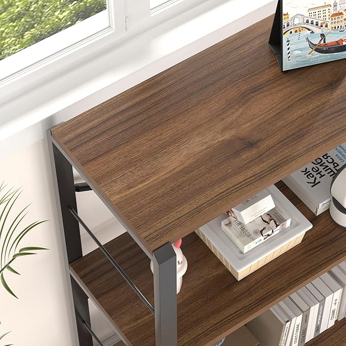 FOLUBAN Small Bookshelf, 3 Tier Rustic Book Shelf with Storage, Industrial Low Short Bookcases for Office, Bedroom and Living Room, Rustic Walnut - LeafyLoom