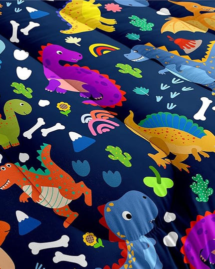 Dinosaur Comforter Set Twin - Cartoon Dinosaur Twin Bedding Set for Boys Kids Twin Size Comforter Set for Boys Soft Breathable Blue Dino Quilt Kids Bedding Set, 1 Comforter 1 Pillowcase - LeafyLoom