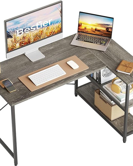 Bestier Small L Shaped Desk with Storage Shelves 47 Inch Corner Computer Desk Writing Study Table for Home Office Small Space, Gray - LeafyLoom