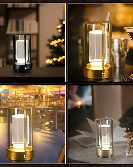 Portable Metal Table Lamp,Cordless Table Lamp,Battery Operated, 3 Light Colors, for Restaurant/Bedroom/Bars/Outdoor Party/Camping/Coffee Shop Atmosphere Night Light (Gold) - LeafyLoom