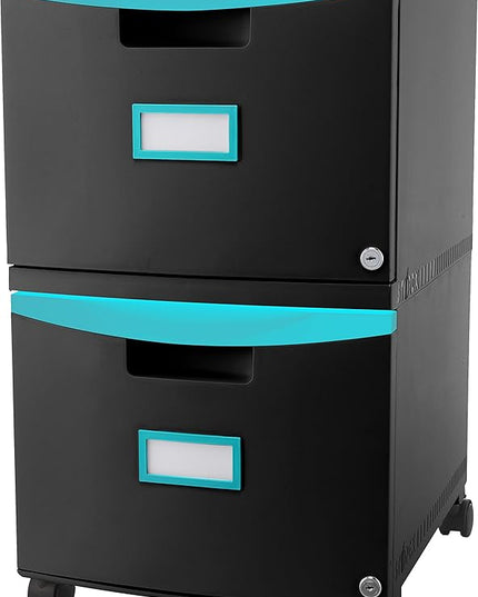 Storex 61315A01C File Cabinet, 1-Pack, Black/Teal - LeafyLoom