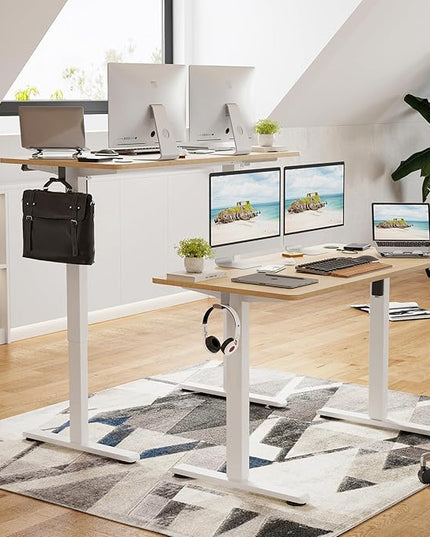 STARY Electric Memory Preset 48 x 24 Inches Adjustable Height Computer Workstation Sit Stand Home Office Desk with Splice Board, 4824, Castin Oak Desktop/White Frame - LeafyLoom
