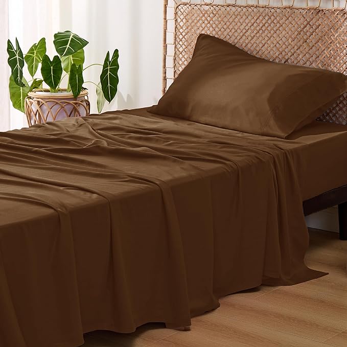 Bedsure Twin Sheets Set, Cooling Sheets Twin Size Bed Set, Rayon Derived from Bamboo, Twin Size Sheets, Breathable & Soft Bed Sheets, Hotel Luxury Silky Bedding Sheets & Pillowcases, Brown - LeafyLoom