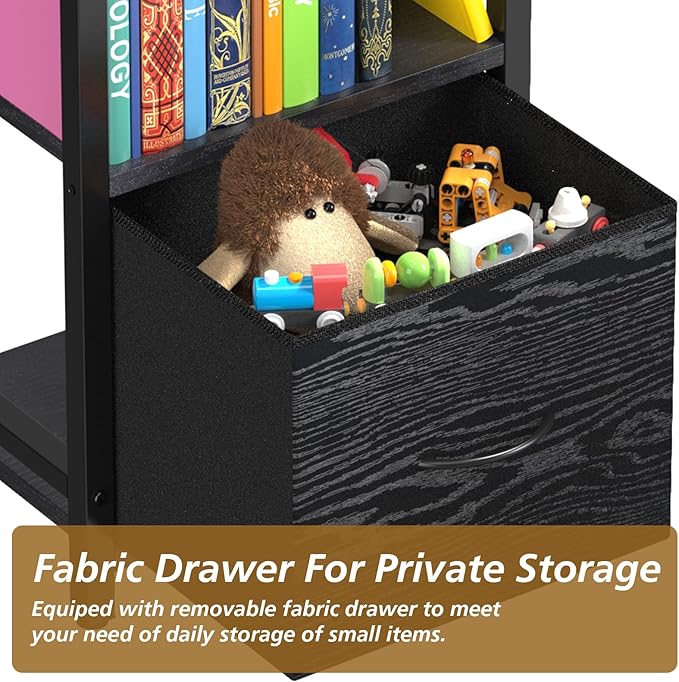 Narrow-Bookshelf-With-Storage-Drawer, 5-Tier Small Standing Book Shelf Organizer For Small Space, Tall Thin Bookcase Shelf For Bedroom Living Room Office, Wooden Shelving Unit Rack For Display - LeafyLoom