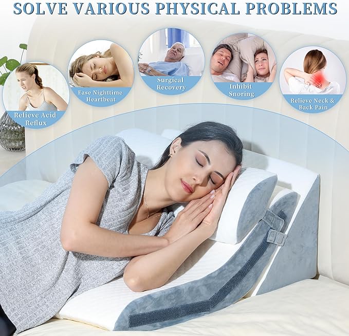Bed Wedge Pillow for Sleeping 3PCS, 20-in-1 Adjustable Memory Foam Wedge Pillow for Acid Reflux, 3-in-1 Incline Wedge Pillow for After Surgery, Snoring, Back Pain(White) - LeafyLoom