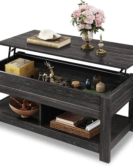 WLIVE Coffee Table, 47" Lift Top Coffee Table with Hidden Compartment and 2 Storage Shelves for Living Room, Espresso - LeafyLoom