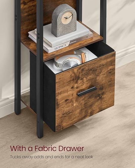 VASAGLE 5-Tier Bookshelf, Book Shelf with Drawer, Industrial Bookcase, with Steel Frame, for Living Room, Home Office, Bedroom, 9.4 x 23.6 x 65 Inches, Rustic Brown and Black ULLS147B01 - LeafyLoom