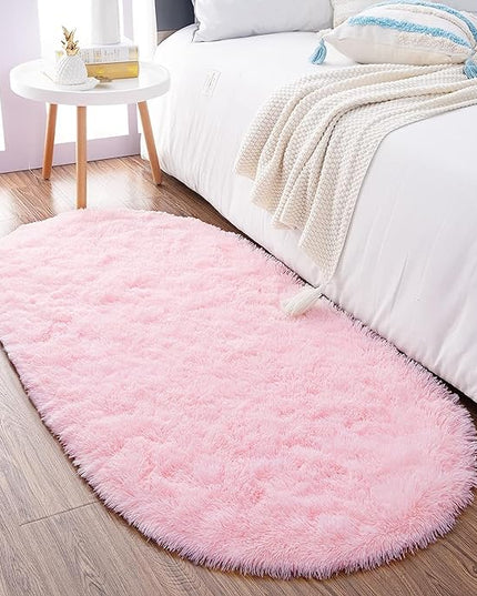 Noahas Fluffy Pink Rugs for Bedroom Girls,2'X 5' Oval Ultra Soft Bedroom Rugs,Cute Small Throw Rugs, Kids Room Carpet Modern Shaggy Area Rugs Home Decor - LeafyLoom