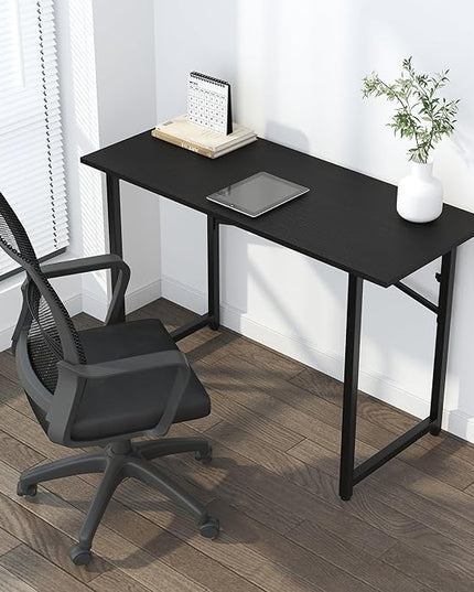 Folding Computer Desk 47 inch Writing Gaming Computer Camping Table, No Assembly Required Home Office Desk, Black - LeafyLoom