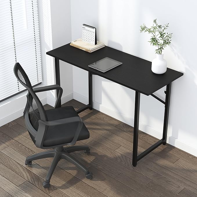 Folding Computer Desk 47 inch Writing Gaming Computer Camping Table, No Assembly Required Home Office Desk, Black - LeafyLoom