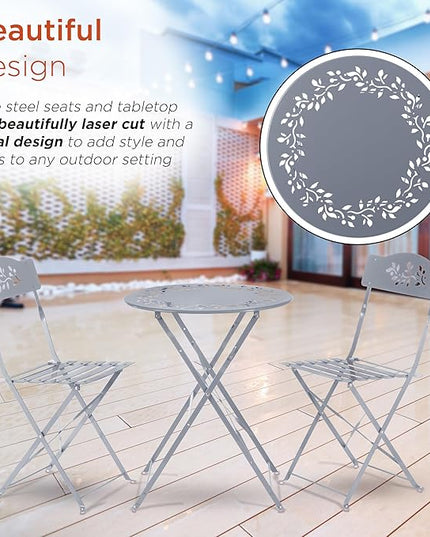 Alpine Corporation Folding Table and Chairs Patio Seating, Gray - LeafyLoom