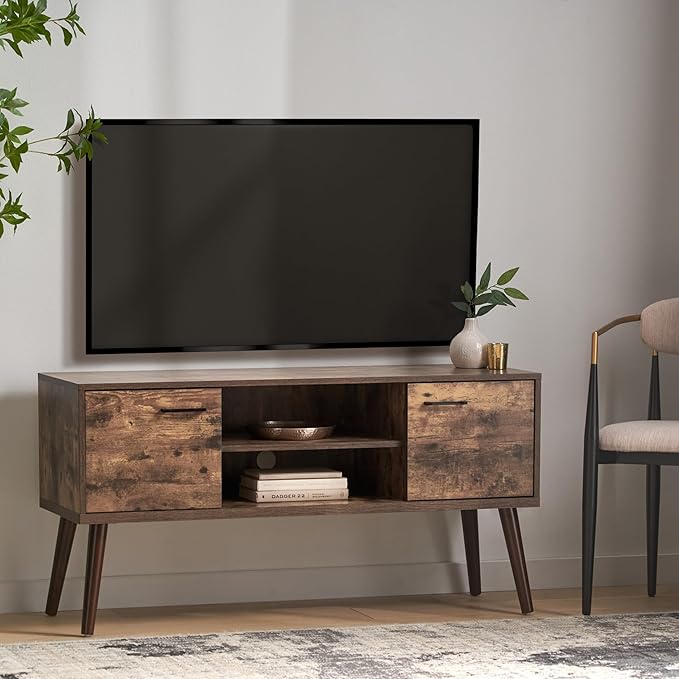 48 Inch Classic Wood TV Stand, Modern Entertainment Center Console Table with 2 Open and 2 Closed Storage Space for Livingroom Bedroom, 48Inch, Old Pine - LeafyLoom