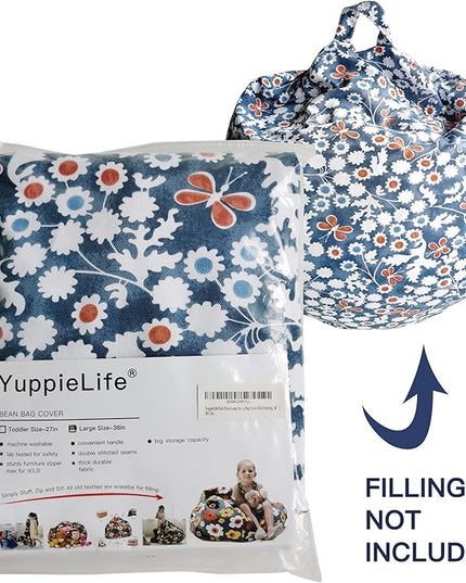 YuppieLife Stuffed Animal Storage Bean Bag Chairs Canvas Cover for Kids(Just Cover，No filling）/Machine Washable Toddler Sofa Cover for Room Decor/Durable Eco-print furniture(38'',Insect Paradise) - LeafyLoom