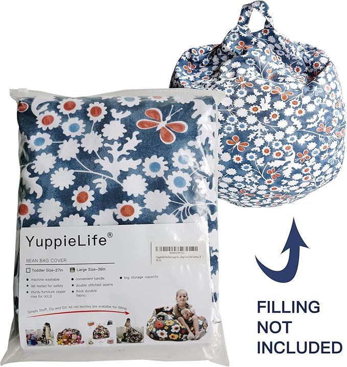 YuppieLife Stuffed Animal Storage Bean Bag Chairs Canvas Cover for Kids(Just Cover，No filling）/Machine Washable Toddler Sofa Cover for Room Decor/Durable Eco-print furniture(38'',Insect Paradise) - LeafyLoom