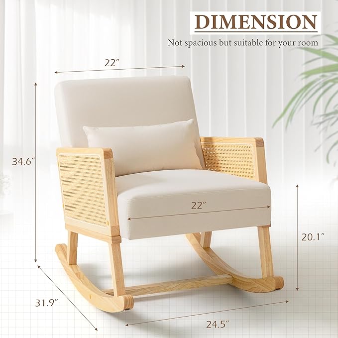 YESHOMY Mid-Century Accent Rocking Chair Set of 2 with Pillow Upholstered with Solid Frame & Breathable Armrest for Living Room, White - LeafyLoom