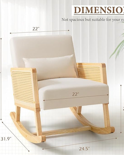 YESHOMY Mid-Century Accent Rocking Chair with Pillow Upholstered with Solid Frame & Breathable Armrest for Living Room, White - LeafyLoom
