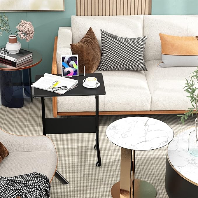 SogesGame Side Table,31.5in/21.6in Adjustable Laptop Stand Portable Cart Tray Bedside Computer Table,Sofa Side Bed Table with Wheels - LeafyLoom