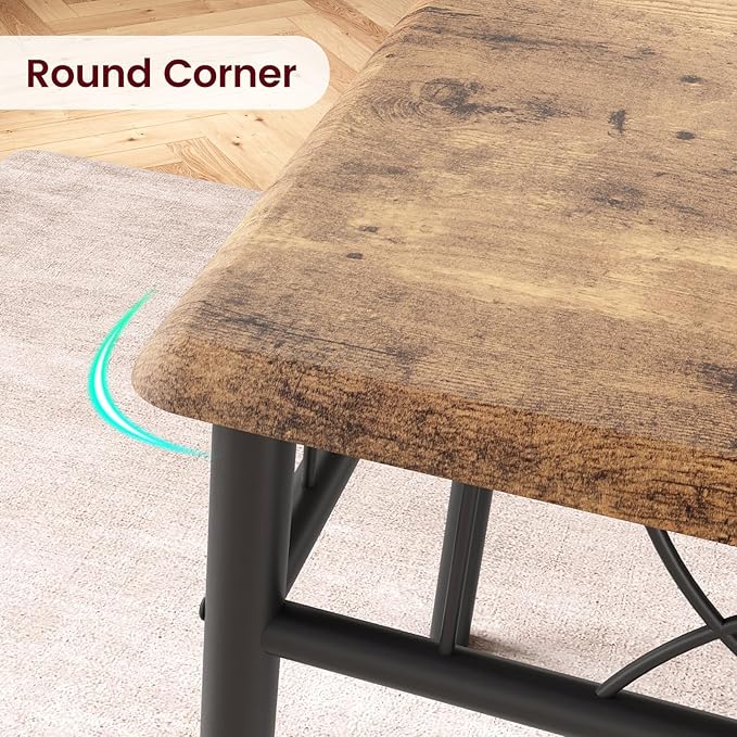 Dining Table Set for 2, 3 Piece Kitchen Table Set with 2 Upholstered Chairs, Square Kitchen Table Set for Small Space, Apartment, Dining Room, Retro Brown - LeafyLoom