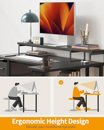CubiCubi L Shaped Computer Desk with Monitor Stand & Shelves, 47 Inch Corner Home Office Desk Writing Table with Storage Drawer, Blck - LeafyLoom