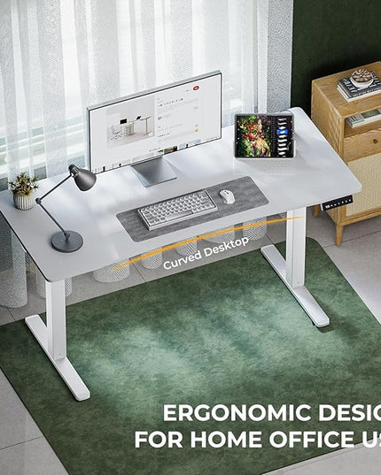 Electric Standing Desk,Adjustable Height Desk With Curved Desktop, Stand Up Desk With 2 Metal Hooks & Cable Organizer Box, Powerful Motor For Fast Switch From Sit To Stand Position 55x24 White - LeafyLoom