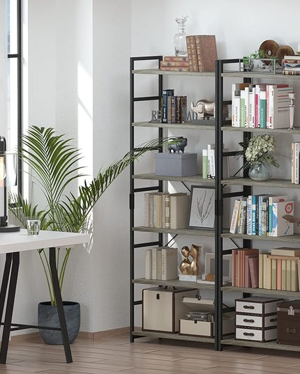 NUMENN 6 Tier Bookshelf, Tall Bookcase Shelf Storage Organizer, Modern Book Shelf for Bedroom, Living Room and Home Office, Grey - LeafyLoom