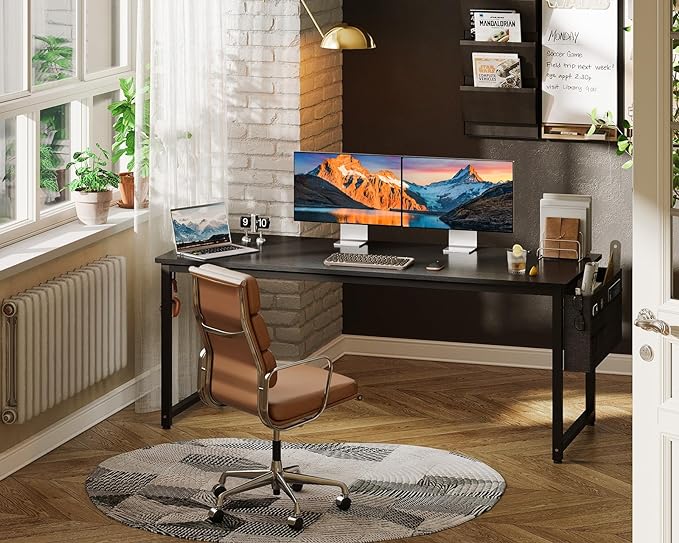 ODK Computer Desk Large Office Desk, 63 Inch Gaming Desk with Storage, Modern PC Desk Work Table with Headphone Hook for Home Office, Black - LeafyLoom
