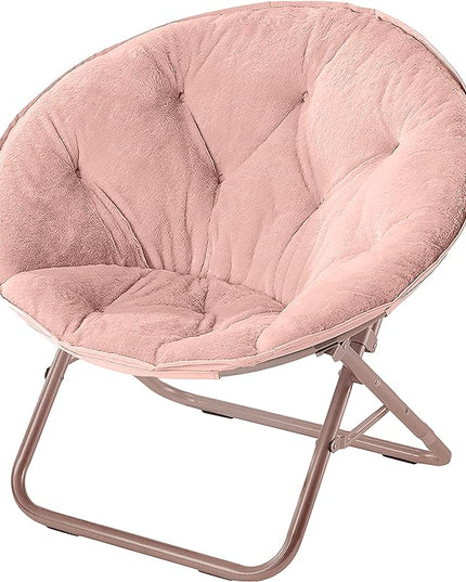 Faux Fur Saucer Chair with Metal Frame, One Size, Blush - LeafyLoom