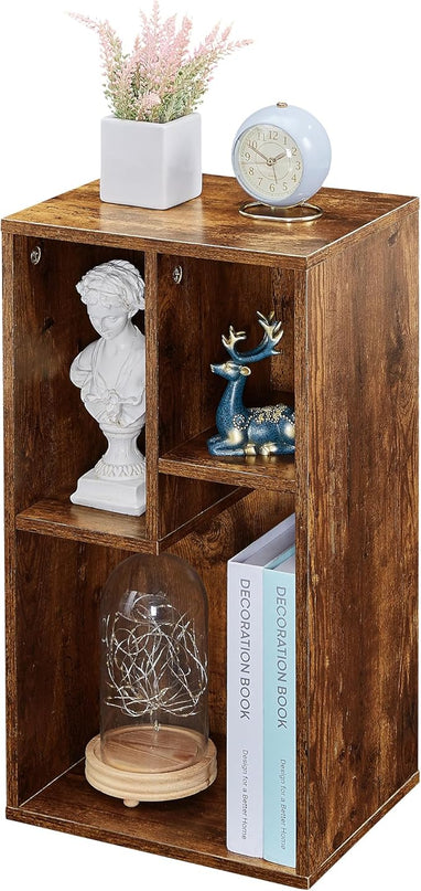VECELO 3-Cube Open Bookcase, Small Bookshelf with Height Difference Shelves for Most Books, Horizontal Available, 2-Tier Storage Organizer for Home Office, Living Room, Rustic Brown - LeafyLoom