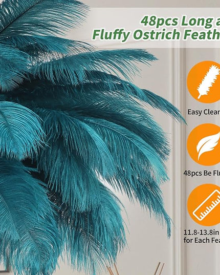 Feather Lamp, Natural Ostrich Feather Floor Lamp for Living Room, 63in Height, 3 Color Temperatures Bright LED Bulbs, Modern Funky Tall Lamp Standing Light for Bedroom (Blue) - LeafyLoom