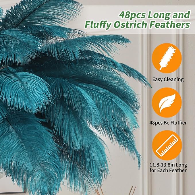 Feather Lamp, Natural Ostrich Feather Floor Lamp for Living Room, 63in Height, 3 Color Temperatures Bright LED Bulbs, Modern Funky Tall Lamp Standing Light for Bedroom (Blue) - LeafyLoom