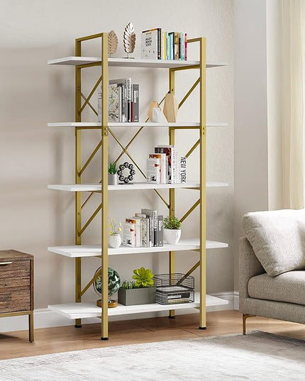 YITAHOME 5 Tier Gold Bookshelf, 70.9" Tall Modern Wide Bookcase, Open Storage Rack Shelves in Living Room/Bedroom/Home/Office, Books Holder Organizer for Books/Plants, Gold & White - LeafyLoom