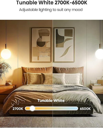 TREATLIFE Smart Light Bulbs 4Pack, 2500K-6500K Tunable White Dimmable LED Light Bulb Compatible with Alexa and Google Home, 2.4GHz WiFi Smart Bulb, 800LM, E26 A19 9W, No Hub Required TREATLIFE