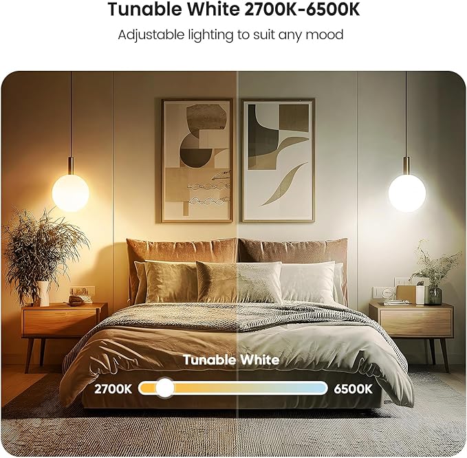TREATLIFE Smart Light Bulbs 4Pack, 2500K-6500K Tunable White Dimmable LED Light Bulb Compatible with Alexa and Google Home, 2.4GHz WiFi Smart Bulb, 800LM, E26 A19 9W, No Hub Required TREATLIFE