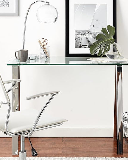 Cortesi Home Trixie Glass Top Desk/Console Table with Stainless Steel Frame, 40" - LeafyLoom