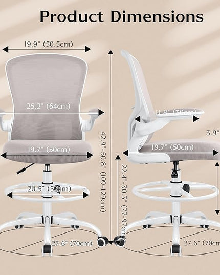 FelixKing Drafting Chair, Tall Office Chairs with Footrest Ring, Home Standing Desk High Chair with Lumbar Support Adjustable Counter Height Ergonomic Swviel Rolling Chairs for Working (Gray) - LeafyLoom