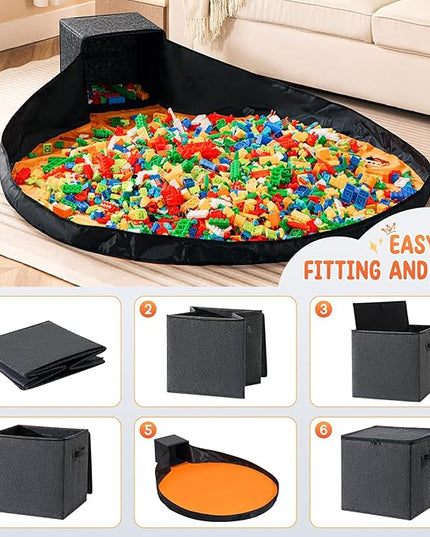Toy Storage Organizer and Play Mat 13"x13"x13 Basket for Building Bricks Collapsible Storage Box for Kids Nonwoven Fabric Organizer Cube Bin - LeafyLoom