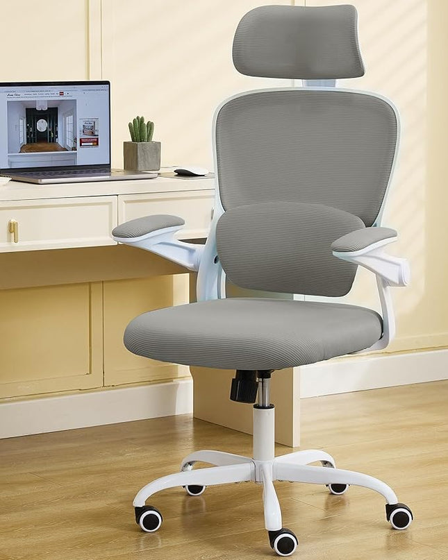 Ergonomic Office Chair with Tilt-Lock, Home Office Desk Chair with Auto Lumbar Support, High Back Mesh Desk Chair with Adjustable Headrest, Swivel Task Chair or Study Room Bedroom,Light Gray - LeafyLoom