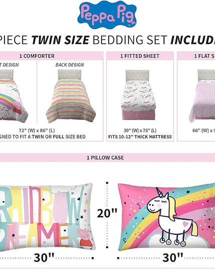 Franco Kids Bedding Super Soft Comforter and Sheet Set, 4 Piece Twin Size, Peppa Pig - LeafyLoom