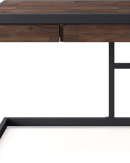 SIMPLIHOME Erina SOLID WOOD and Metal Modern Industrial 60 inch Wide Home Office Desk, Writing Table, Workstation, Study Table Furniture in Distressed Charcoal Brown with 2 Drawers - LeafyLoom