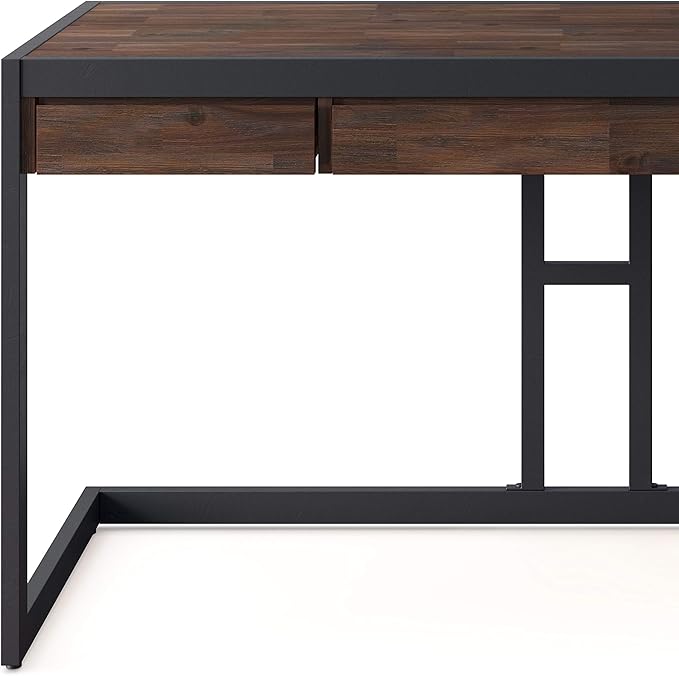 SIMPLIHOME Erina SOLID WOOD and Metal Modern Industrial 60 inch Wide Home Office Desk, Writing Table, Workstation, Study Table Furniture in Distressed Charcoal Brown with 2 Drawers - LeafyLoom
