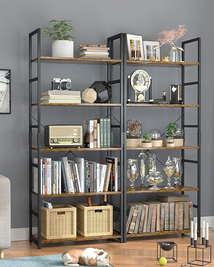 OTK 5 Tier Bookshelf, Tall Bookcase, Office Shelf Storage Organizer, Modern Book Shelf for Living Room, Bedroom, and Home Office, Vintage - LeafyLoom