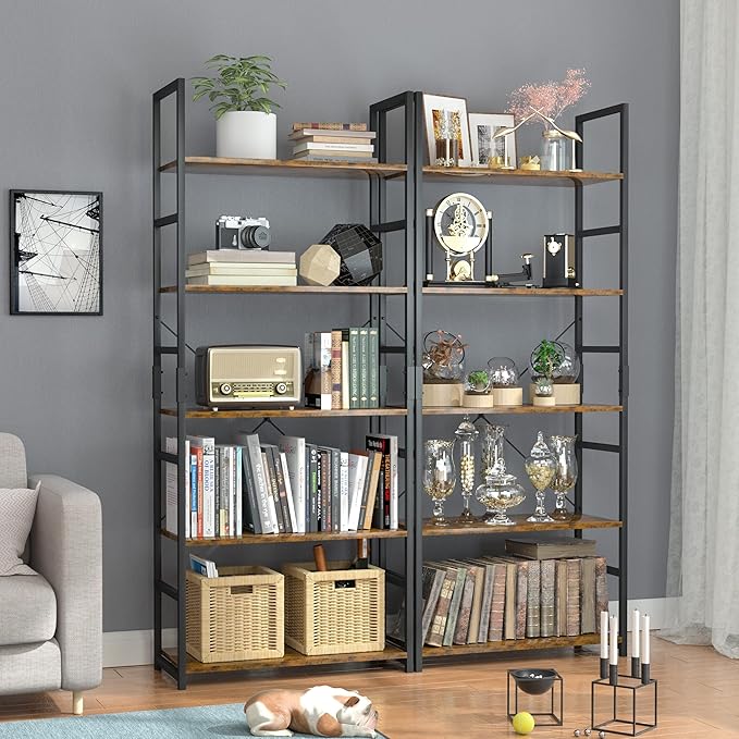 OTK 5 Tier Bookshelf, Tall Bookcase, Office Shelf Storage Organizer, Modern Book Shelf for Living Room, Bedroom, and Home Office, Vintage - LeafyLoom