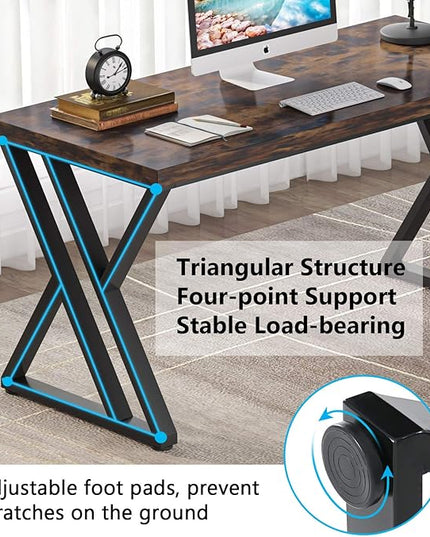 55 Inch Large Simple Industrial Computer Desk Study Writing Table Home Office Workstation,Rustic Brown - LeafyLoom